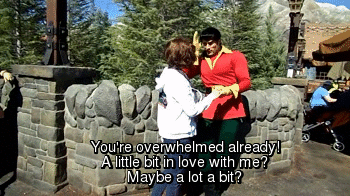 disney-park-junkie:Our favorite Gaston, talking modestly about himself, to some admirers.