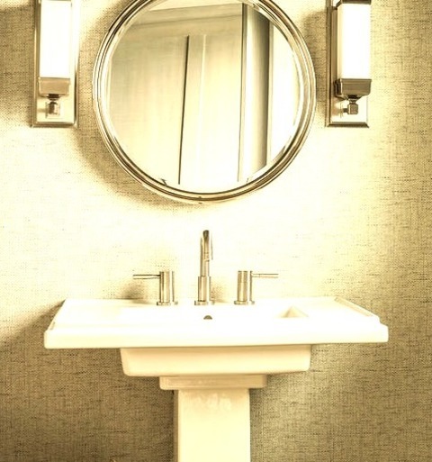 Boston BathroomExample Of A Small Transitional 3/4 Bathroom Design With Green Cabinets And A Pedestal