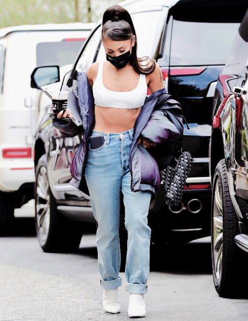 Ariana Grande arriving at a recording studio in Los Angeles.