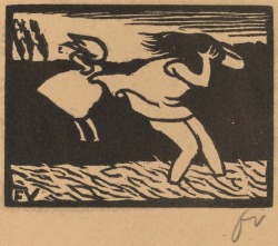 Felix Vallotton Bathers Caught in a Storm (Les baigneuses surprises par l’orage), 1893 woodcut in black on brown wove paper 4 7/16 × 5 &frac12; in 11.3 × 14 cm