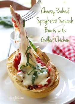 beautifulpicturesofhealthyfood:  Cheesy Baked Spaghetti Squash Boats with Grilled Chicken…RECIPE
