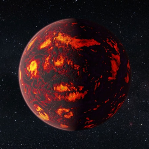 This illustration shows one possible scenario for the hot, rocky exoplanet called 55 Cancri e, which