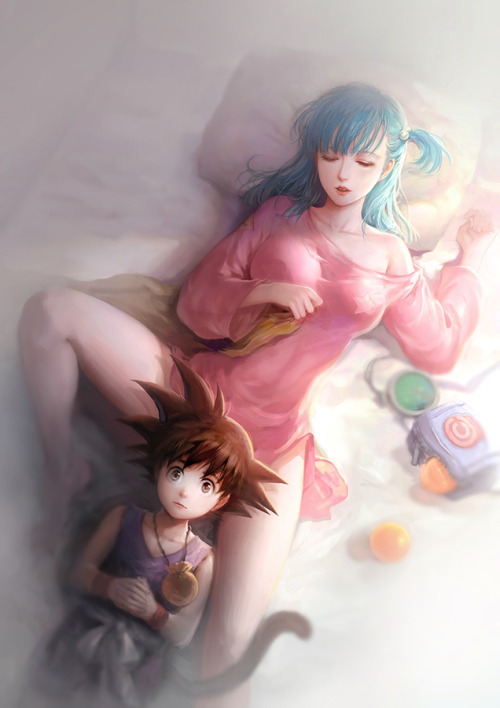 ilustra-art:  Bulma and son Gokuu (dragon ball)  by fooltown