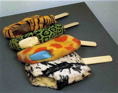 venetiancarnival:Soft Fur Good Humors by Claes Oldenburg, 1963.Fake fur filled with kapok; wood pain