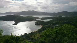 View from Shirley Heights, Antigua.  Looking out across English and Falmouth Harbours and Nelsons Dockyard.