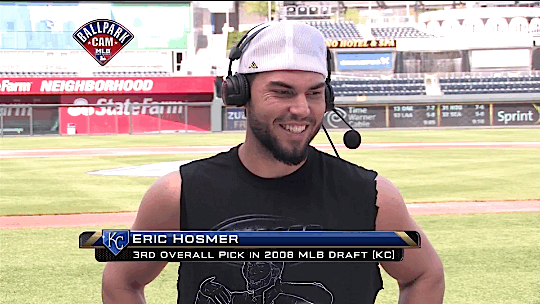 gfbaseball: Eric Hosmer gets a little butt tap from Alex Gordon mid-interview