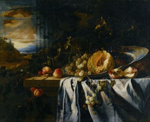 Gregorius de Coninck (b. ca. 1631–d. ca. 1677)Still life with a melon in a porcelain bowl togheter w