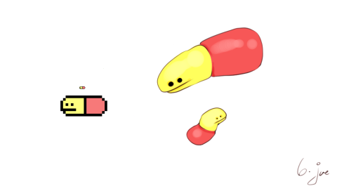 juenavei:6. pill wormfrom this pic, i will be redrawing all of these non pixel! one at a time.