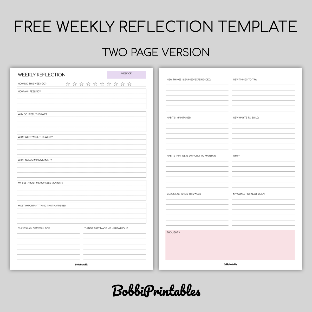 BobbiPrintables — Free Printable Weekly Reflection Template 2 Page...