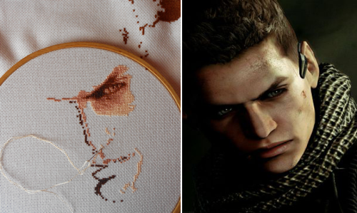 Piers Nivans - Resident Evil 6 Cross Stitch WIP no. 1