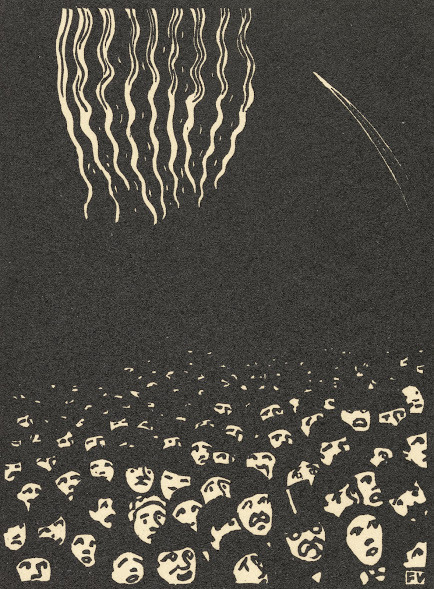 nobrashfestivity:  Félix Vallotton,Fireworks, 1900 Woodcut.more