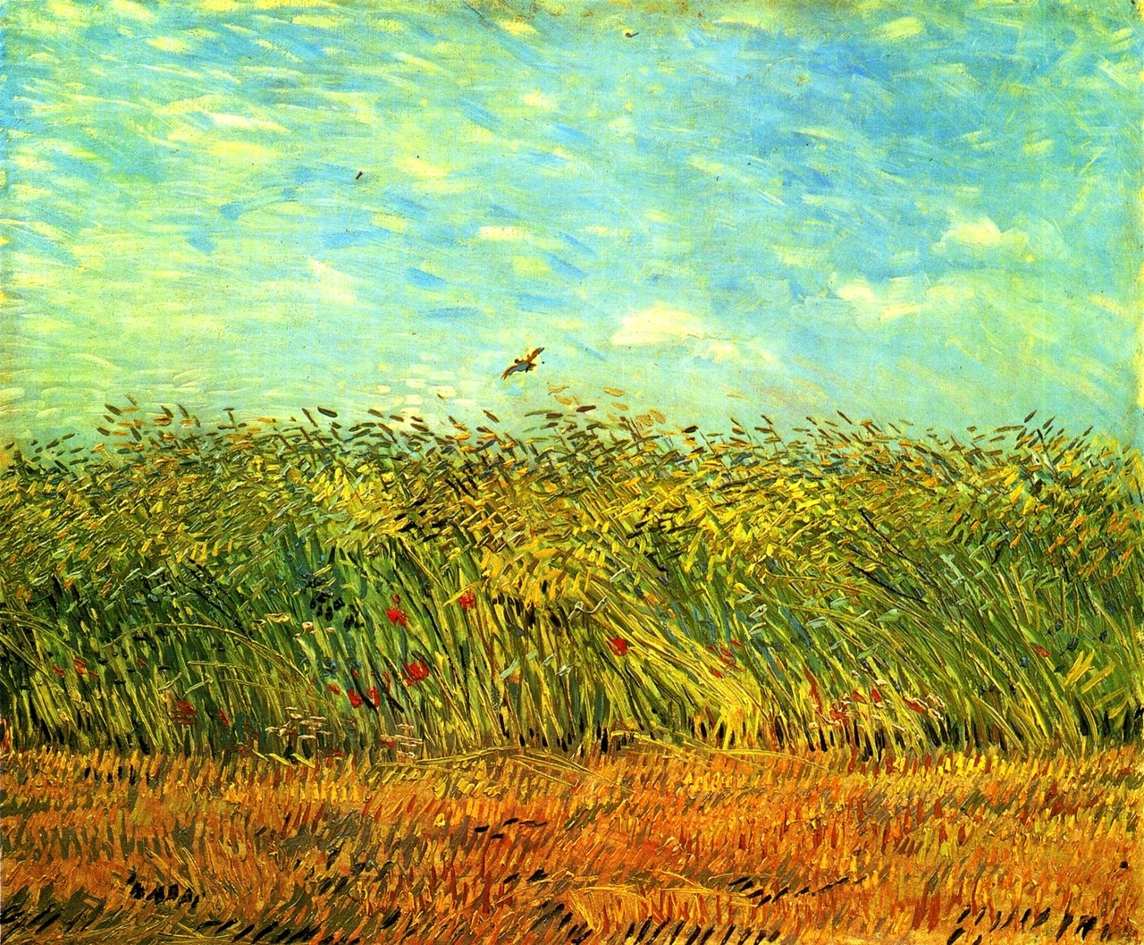 artist-vangogh:  Wheat Field with a Lark, Vincent van GoghMedium: oil,canvashttps://www.wikiart.org/en/vincent-van-gogh/wheat-field-with-a-lark-1887