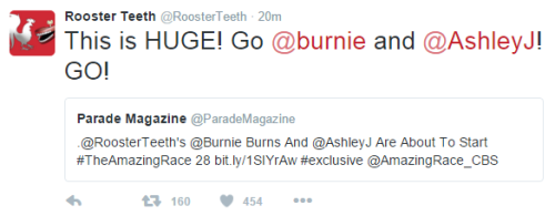 boldlyg0ne:Burnie and Ashley are going to be on The Amazing Race 28 x xArticle about it here