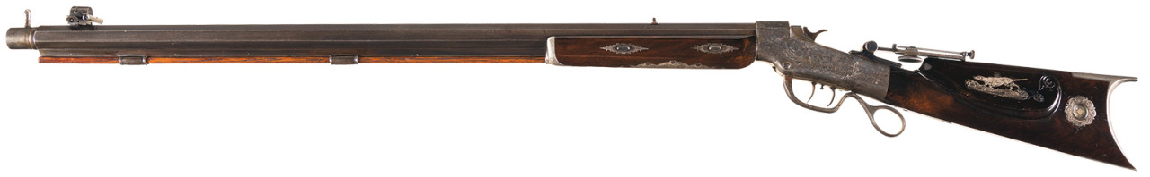 peashooter85:  Engraved and silver mounted Ballard single shot target rifle crafted