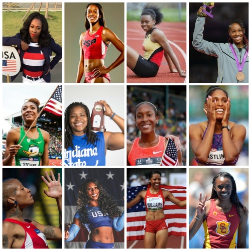 zionlifts:  Track and Field has started at the Olympics and I’m sending all my love and power to the incredible Black women, femmes, and girls repping USA. Y’ALL ARE BLACK GIRL MAGIC. (left to right, Allyson Felix, Christina Epps, Ashley Spencer, Brittney