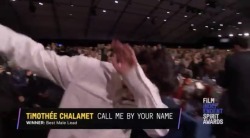 morsconett:  Academy Award nominee and Film Independent Spirit Award winner Timothée Hal Chalamet dabbed upon winning his award