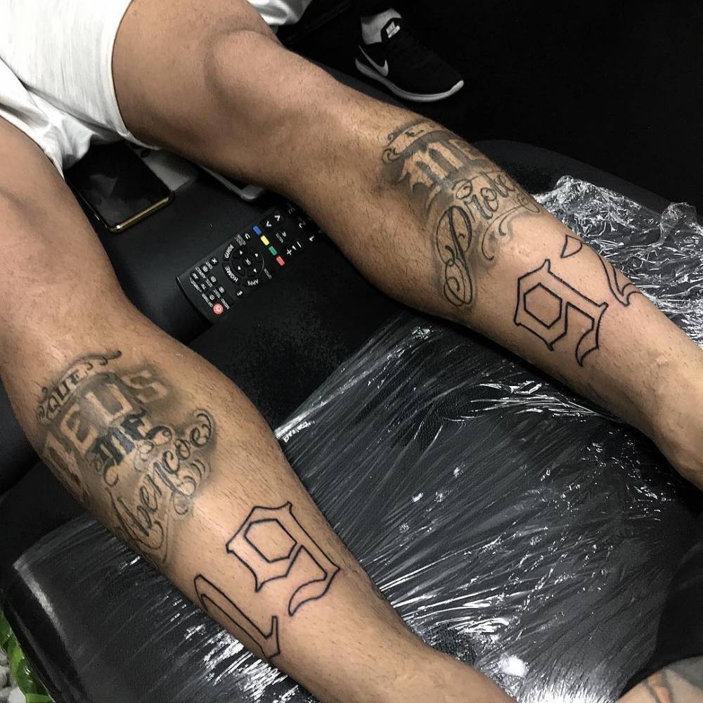 September 8 2015 Foxborough MA USA A general view of Brazil forward  Neymar 10 leg tattoo during the Brazil and USA international friendly  match at Gillette Stadium Brazil defeated USA 41 Anthony