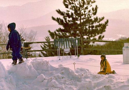 Big sis and little me, growing up in the land of snow; Buffalo, New York, in the 1970s. Chinese Sant