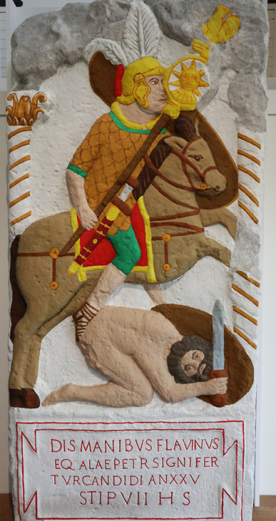 Replica Painted Tombstone from Roman Corbridge, Newcastle upon Tyne, 2.8.18.This is a replica painte