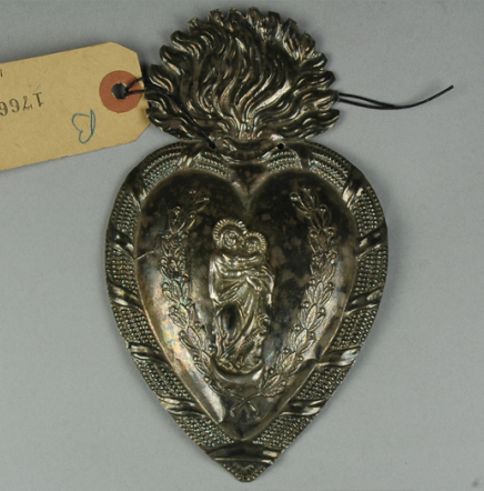 mysong5:various sacred hearts (damien hirst; tim tate; antique ex-voto; 19th c. french religious card; 19th c. french reliquary; repousee antique; carved wood frame c. 1890-1920; unknown painting)
