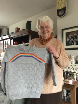 buzzfeedlgbt:  sunatjexd: I told my grandma I was bisexual a few weeks ago and today she gave me this. My grandma made me a rainbow sweater 😭 Be the grandma you want to see in the world.  