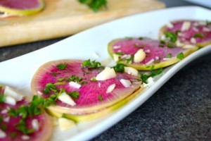 Raw Vegan Watermelon Radish Ravioli(Click image for recipe)