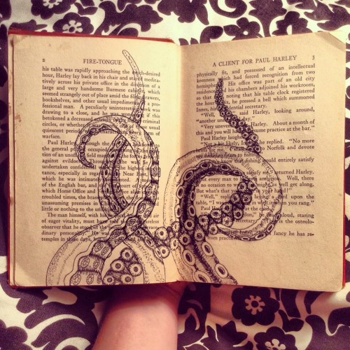 azargrl:A series of sea creature drawings I did in an old book over the course of a few short days.