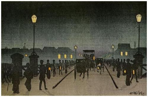 Night at Nihonbashi   - Kobayashi Kiyochika 1881Japanese  1847-1915