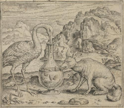 beautiful-belgium:Marcus Gheeraerts I - The Fox and the Stork (based on the fable by Aesop), Illustr