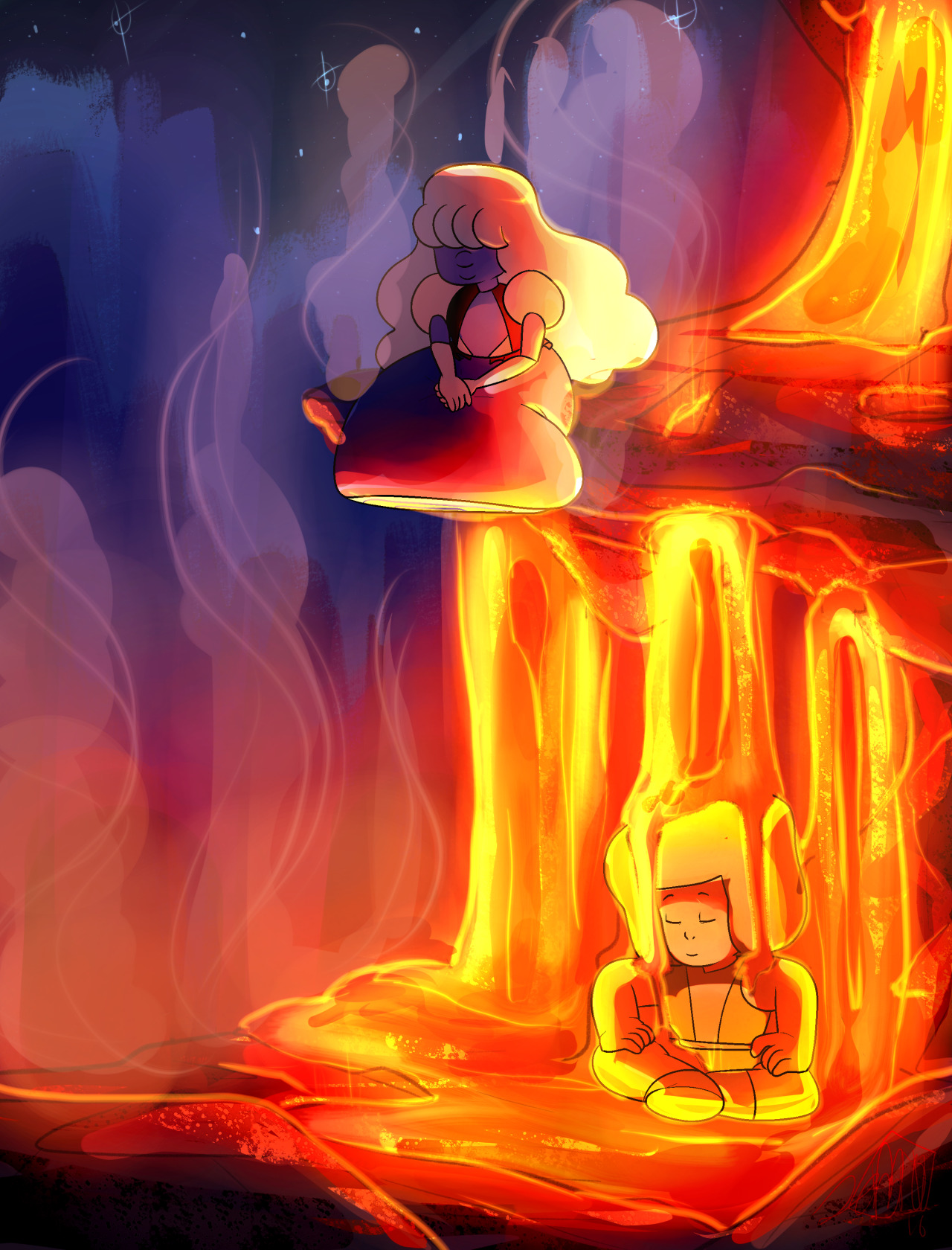 animepandanear:  jen-iii:  I just wanted to like, draw Ruby just chillin with Sapphire
