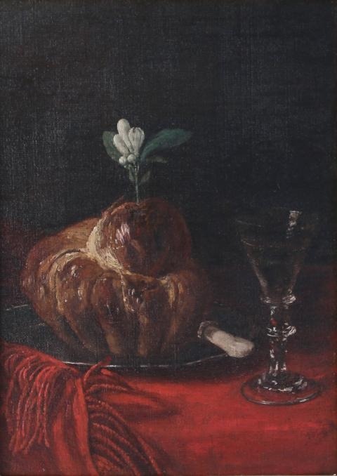 François Bonvin (1817 - 1887)Nature morte à la brioche parée d'une fleur d'oranger