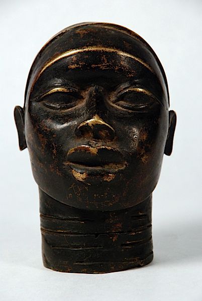 p-lanet-e-arth:African Benin Bronze Head - B #152029 Bronze altar portrait, ancestor with realistic 