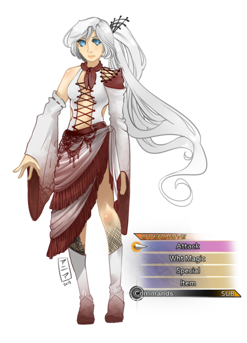 Weiss’s design in the RWBY FFX AU !! it took forever to make that command menu in photoshop jfc