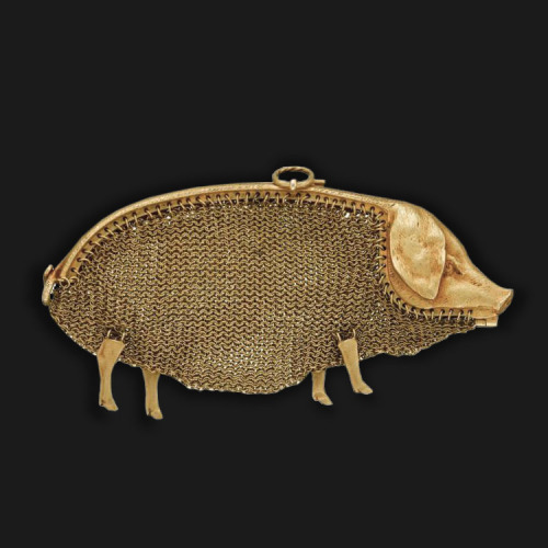 inland-delta:Paul Frey designed gold piggy coin purse, early 20th century