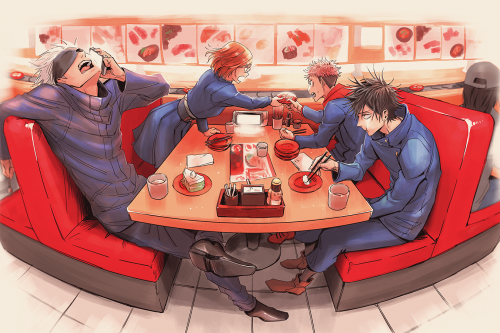 halveablock:first years’ first meal togetherthis is a redraw of this! it’ll be available as a poster