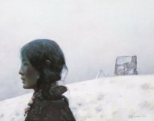 Ai Xuan (艾軒), Tibetan Girl (1993), Wasteland Bygone (1993)Richly rendered and delicately drawn,
