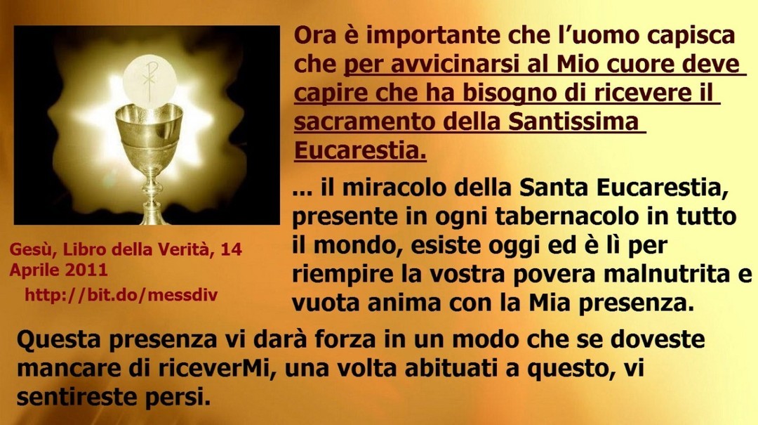 È importante che l’uomo capisca che per avvicinarsi al Mio cuore deve capire che ha bisogno di ricevere il sacramento della Santissima Eucarestia https://messaggidivinamisericordia.blogspot.com/2020/06/e-importante-che-luomo-capisca-che-per.html ºººº...