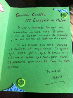 rhapsodyofcolours:  “Querida cochita Mi corazón de melón  Te veo y recuerdo los ojos que iluminaron mi vida hace 16 años y se me llenan los ojos de felicidad y se me colma el corazón de amor. Yo no quiero que seas abogada, ni doctora, ni ingeniera.