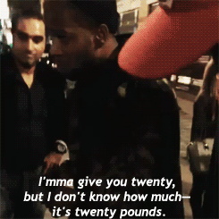laflame:  Kid Cudi hits a homeless man with straight wisdom as he hands him over a twenty dollar bill. 