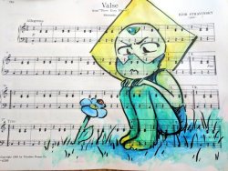 linkerbell:  Painted Peri on a sheet of music