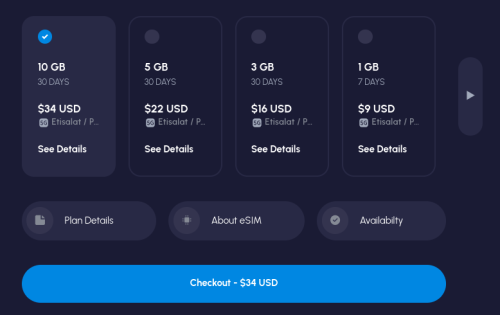 Checkout page for data top-ups