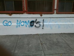 tendertough:  softwhistle:  oozedoggie:  hellbody:  hellbody:  visual representation of white queer gentrification in west oakland (tag that used to say “go home crackers” is changed to “go homos!”)  visited friends in oakland a lot, saw gentrification