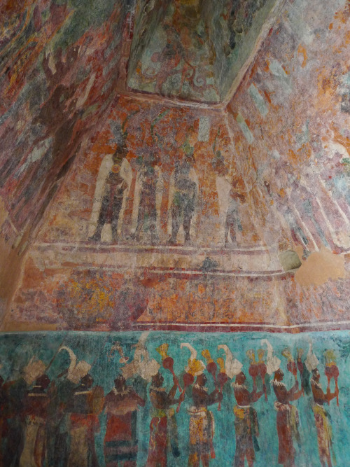 Maya frescos in the Temple of the Murals at Bonampak, Chiapas, Mexico -the finest preserved examples