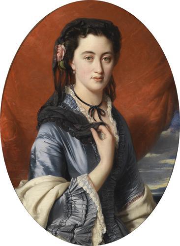 franz-xaver-winterhalter:Portrait of a lady with roses in her hair, (Countess Pushkina), Franz Xaver