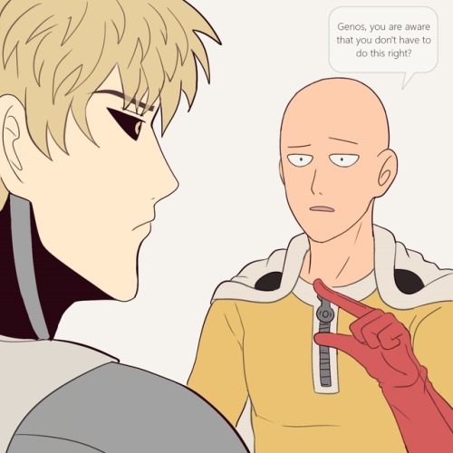 I think he was aware Saitama-What if Saitama and Genos had to kiss each other during a commercial or