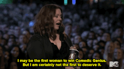this-is-life-actually:  Even before the show aired on Sunday night, Melissa McCarthy knew that she’d be making history at the MTV Movie Awards. For the first time ever, a woman would be winning MTV’s Comedic Genius Award, and it was McCarthy who’d