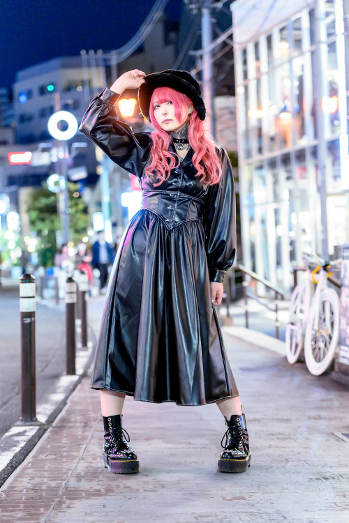 tokyo-fashion:Japanese tattoo model Nougami on Cat Street in Harajuku wearing a Jouetie faux leather