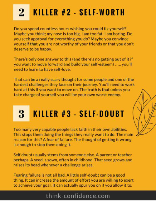 zengardenamaozn:Self-esteem killers to watch out for. Great tips for boosting self-esteem and self