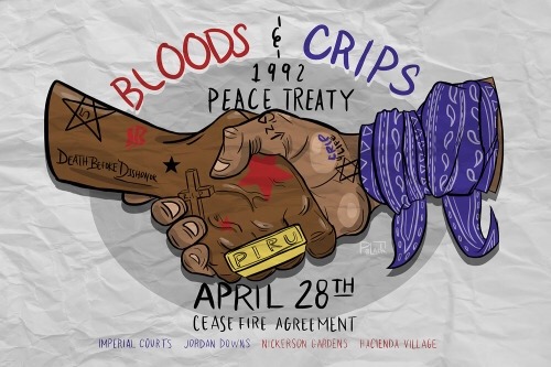 sancophaleague:  In 1992, after the Rodney King beating, OGs from the Crips and Bloods