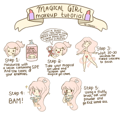 oblyvian:  Follow this easy 5 step makeup tutorial to get that natural “Magical Girl” look. You’ll have all the boys and girls swooning and all the villains cowering at your knees in sheer terror  